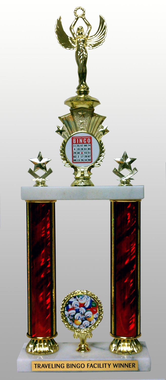 BINGO! trophy. 6tall with choice of insert design. Great award for your  Bingo games and Family Game Nights! 7517